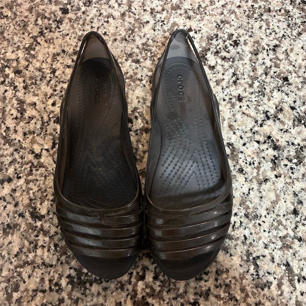 Crocs Isabella Sandals Womens Size 7 Black Strappy Jelly Flat Slip On